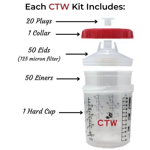 CTW Disposable Paint Cup System 125 Micron, 50 pc Lid/Liner Kit