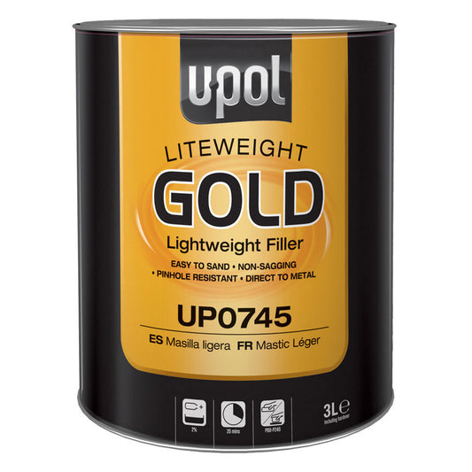 U-POL® GOLD™ UP0745 Lightweight Body Filler, 3 L Tin, Gold, Paste, Lightweight