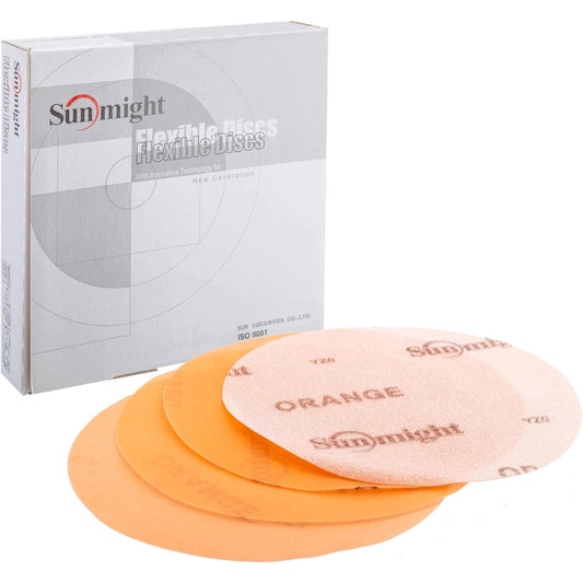 Sunmight Flexible Film 6" No Hole Disc 60222, 1200-1500 Grit, Orange, 25 Discs per box
