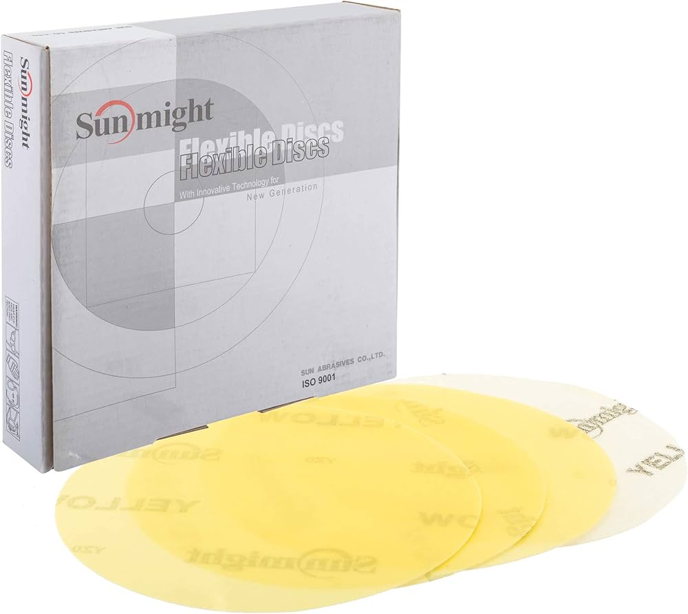 Sunmight Flexible Film 6" No Hole Disc 60219, 800-1000 Grit, Yellow, 25 Discs per box
