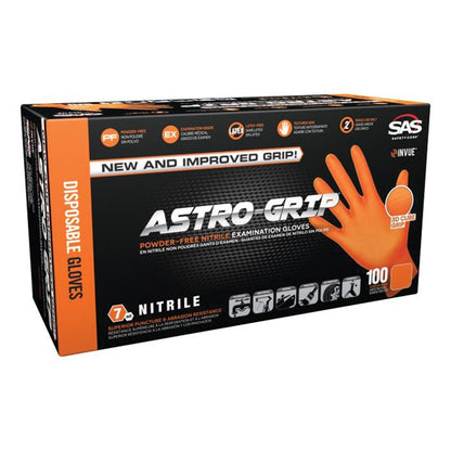 SAS® Astro-Grip™ Latex-Free Disposable Gloves, Nitrile, Orange, 100 Gloves per box